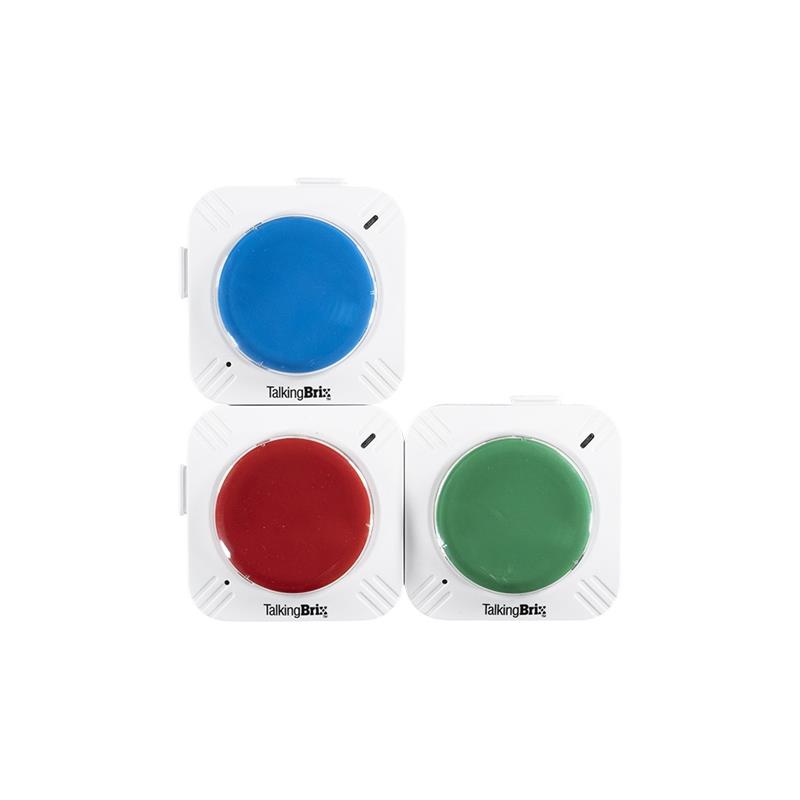Ablenet TalkingBrix 2 as one unit|Ablenet TalkingBrix 2 as individuals|TalkingBrix 2 instructions on back of brick