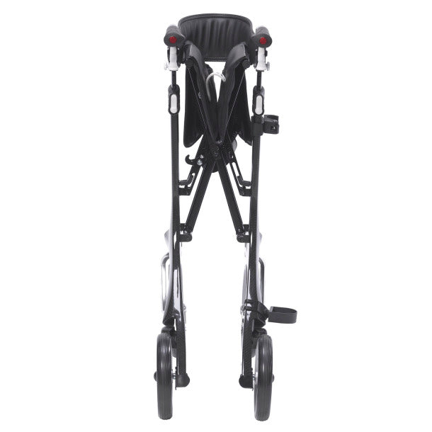 Nitro Elite Carbon Fiber Rollator by Drive Medical|Nitro Elite Carbon Fiber Rollator by Drive Medical with user|Closeup on Carbon Fiber on the Nitro Elite Rollator|Ample storage in the Nitro Elite Carbon Fiber Rollator|Easy to access hand brakes|Large, sleek wheels make the rollator look more modern|Nitro Elite Carbon Fiber Rollator by Drive Medical folds easily