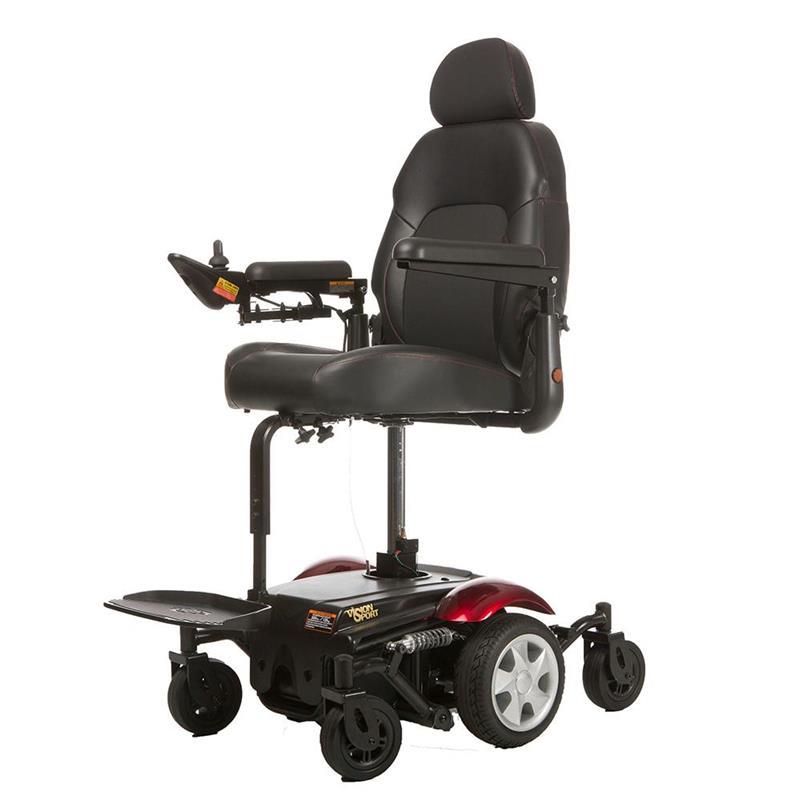 Vision Sport Power Wheelchair in red with seat lift