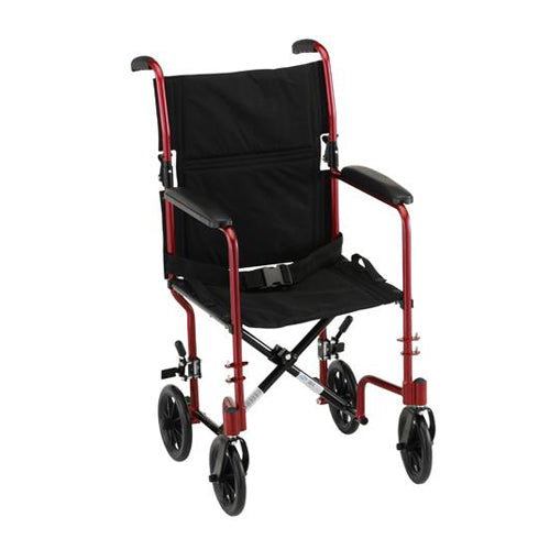 Nova 17" Transport Chair with Fixed Arms in Blue|Nova 17" Transport Chair with Fixed Arms in Red|Nova 17" Transport Chair with Fixed Arms Folded