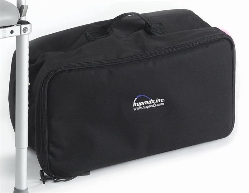 Folding Rolling Shower Chairand Commode by Nuprodx|8" Wide Commode Opening 4" Slot|Optional Swing-Away Arms|2 Part Solid Cushion|Carrying Case with Casters|18"x10"x10" Standard Carrying Case|Optional B Drop Rail|Commode Pan is an optional accessory|Commode Pan Lowering Brackets|Calf Panel|Nuprodx Laterals|Nuprodx Hip Guides|BodyPoint Hip Belt