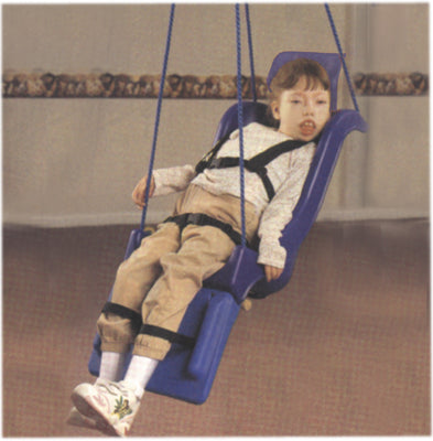 SkillBuilders Full Support Swing Seat with Rope|SkillBuilders Full Support Swing Seat with Rope|User enjoying the Full Support Swing Seat with Rope|Optional Tie-Down Retention straps come as set of two