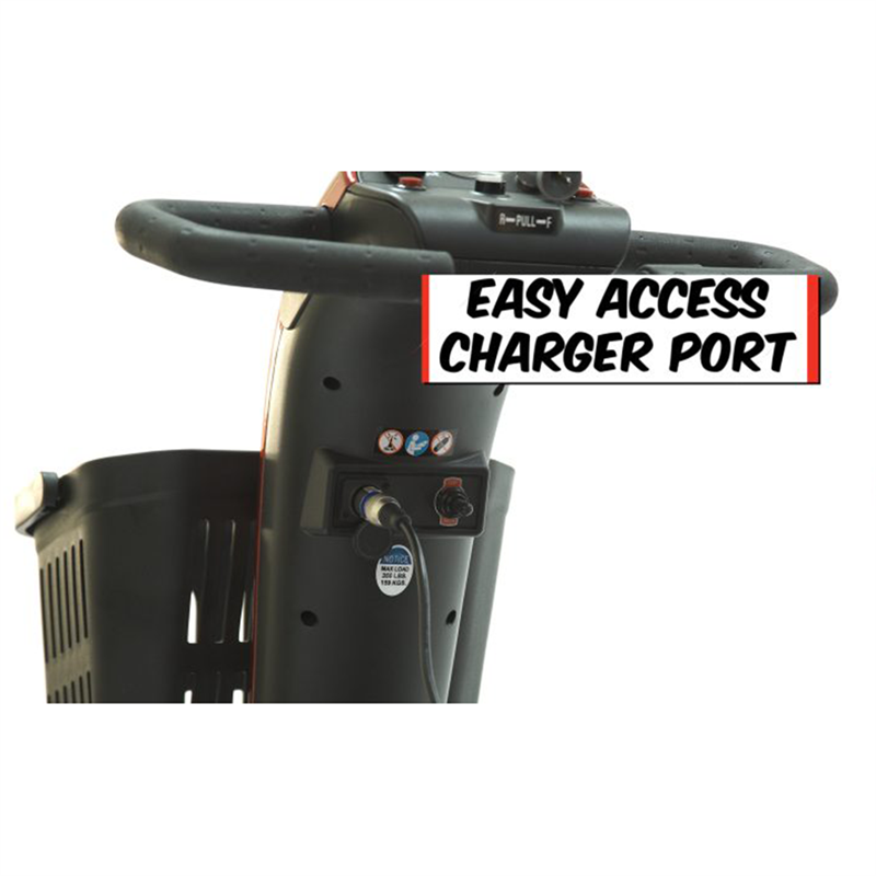 Charging port is easy to reach on tiller