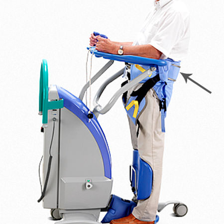 Arjohuntleigh Transfer/Walking Sling with user|Multiple views of the Arjohuntleigh Transfer/Walking Sling