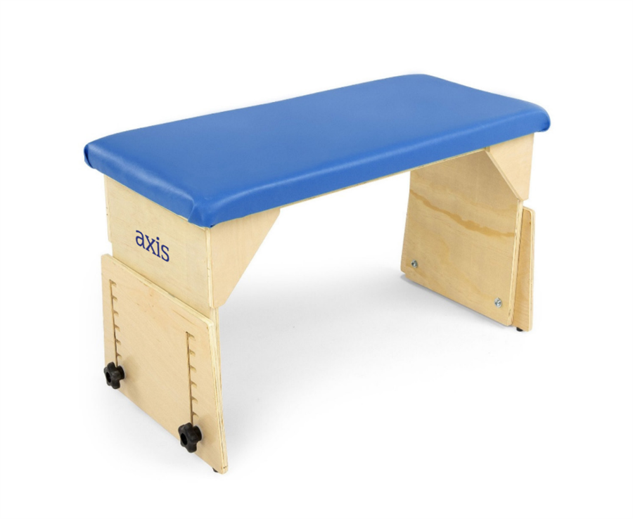 Axis Therapy Bench by Circle Specialty|Axis Therapy Bench by Circle Specialty|Axis Therapy Bench - Adjustment Knobs|Axis Therapy Bench - Top|Axis Therapy Bench - Front|Optional Back Support with Laterals|Optional Back Support with Laterals - Width Adjustment|Optional Back Support with Laterals & Optional Knee Blocks with Abductor