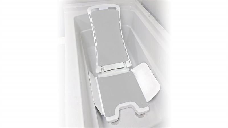 Battery powered seat allows users to fully submerge in tub