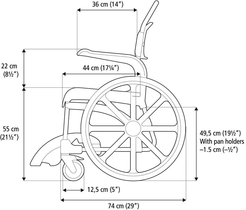 Etac Clean 24" Side View Measurements