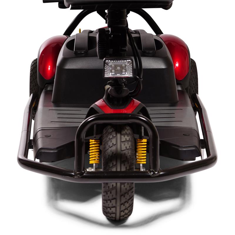 Front view of Golden Buzzaround Bumper Kit on 3-Wheel scooter|Golden Buzzaround Bumper Kit on 3-Wheel scooter|Golden Buzzaround Bumper Kit on 4-Wheel scooter|Back view of the Golden Buzzaround Bumper Kit|Use the Golden Buzzaround Bumper Kit to stand your scooter up