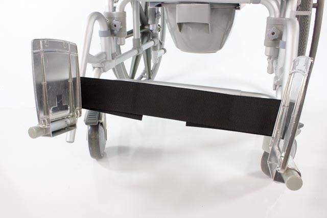 MaxiBathe Bariatric Self-Propelled Shower Chair by Platinum Health|Commode pail comes standard|Commode pail is easy to remove|Calf strap and footrests keep users comfortable while sitting|Footrests flip up so standing is easier and safer for users|Large self-propelling wheels