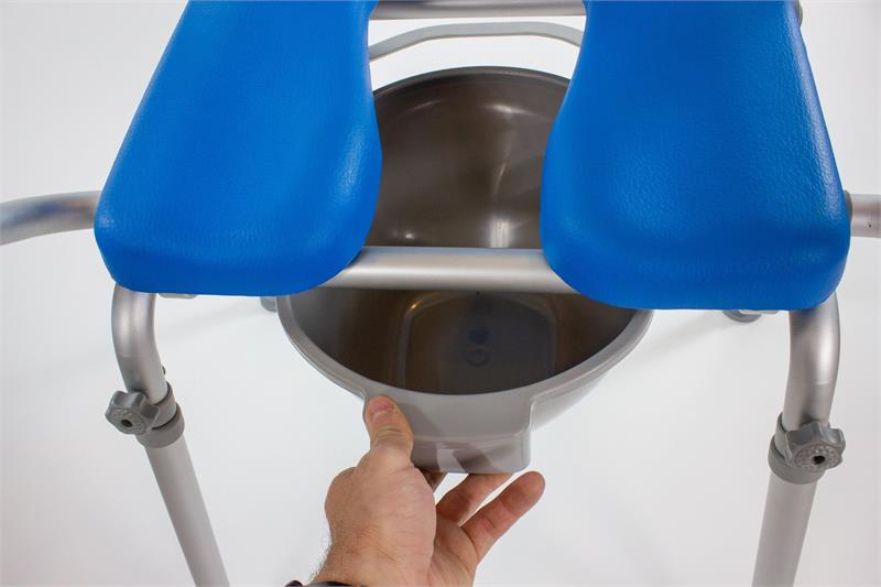 Gentleboost Uplift Assist 3-in-1 Shower and Commode Chair by Platinum Health|Gentle, spring-loaded mechanism lifts users to standing position|Lever for spring mechanism is easy to access|Seat comes with two commode pans|Dimensions for spring loaded seat