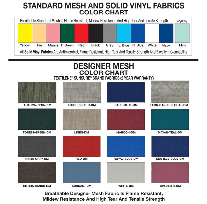 Color and fabric selections for backrest