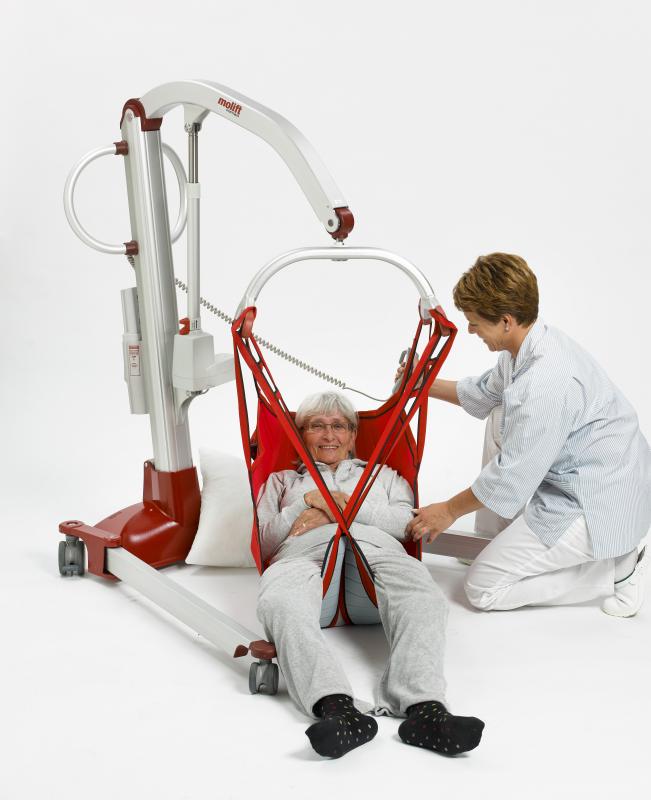 Molift Mover 205 Patient Lift with patient in sling from floor