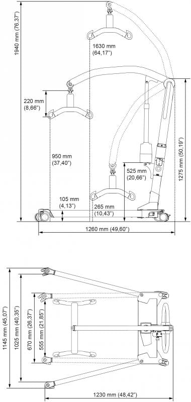 Molift Mobile Mover 180 Patient Lift measurements