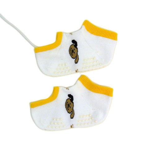 Medical K.Sock with dog pattern being worn|Plain white and yellow Medical K.Sock by Kozie Clothes|Medical K.Sock with dog pattern