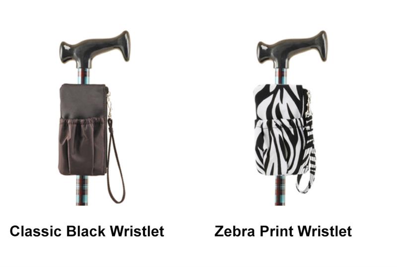 Optional Wristlets (shown on cane) fasten easily to frame