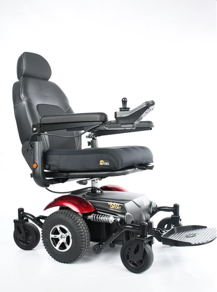 Precision Comfort Gel Cushion |Exploded view if different layers in PC Gel|PC Gel Shown on an Avid Vector powerchair|Label view of PC Gel|PC Gel Pictured on a Vision Sport