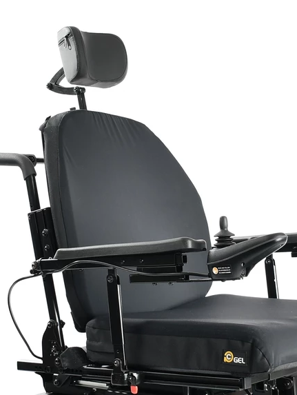 Precision Comfort Gel Cushion |Exploded view if different layers in PC Gel|PC Gel Shown on an Avid Vector powerchair|Label view of PC Gel|PC Gel Pictured on a Vision Sport