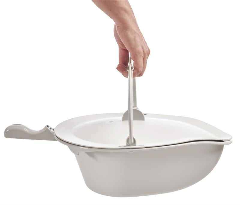 Optional Pan with included lid and handle makes bedside toileting easier