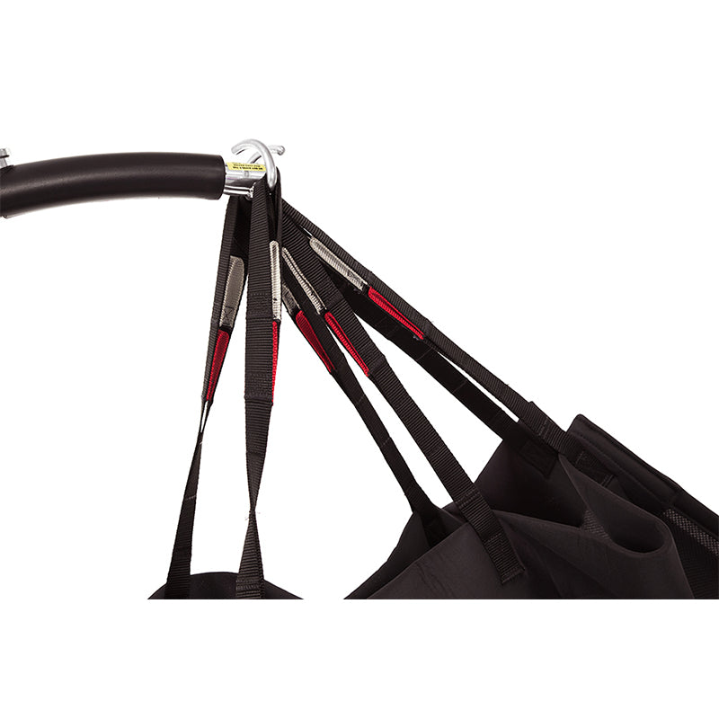 Handicare Positioning Sling with Net Mesh with User|Handicare Positioning Sling attached to carry bar