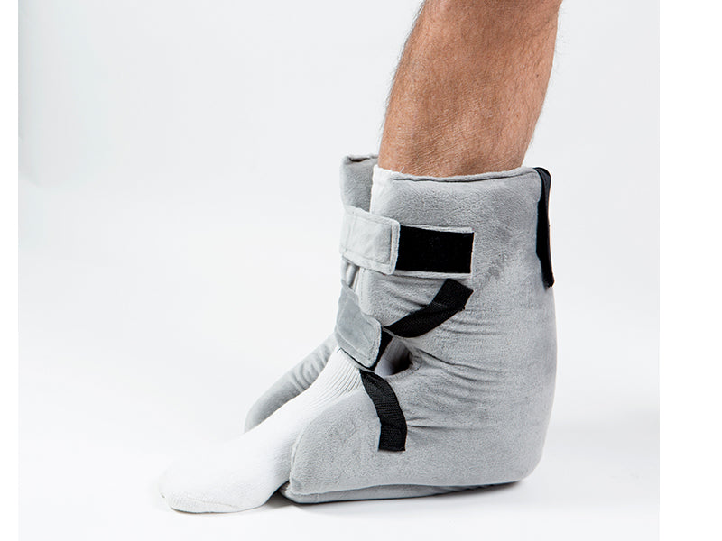 Heel Gel Elevation Boot by Proactive Medical|Heel Elevation Boot by Proactive Medical without gel pack|Back view of the Protekt Heel Gel Elevation Boot by Proactive Medical|Side view of the Protekt Heel Gel Elevation Boot with user|Front view of the Protekt Heel Gel Elevation Boot with user
