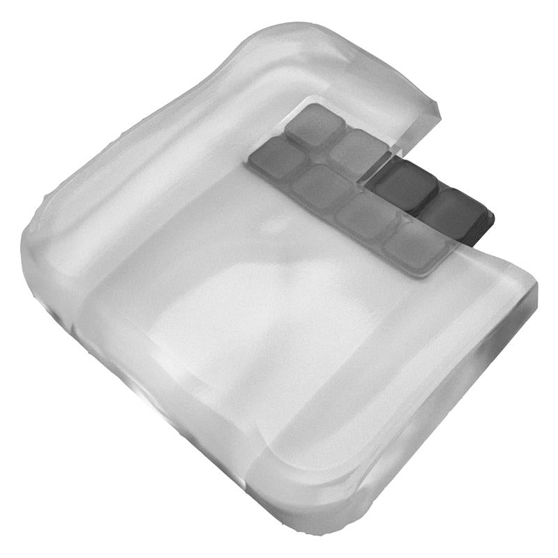 Roho AirLITE Cushion with cover|Diagram shows air cells near coccyx to relieve pressure on sensitive area|Optional Planar Insert can be used just under cover to provide sturdy base|Optional Contour base prevents hammocking on sling seats|Privacy Shield is optional and washable