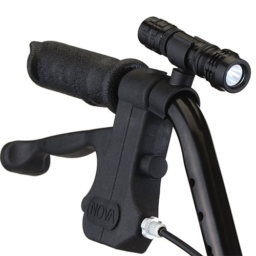 Optional rotating flashlight is on a 360 degree swivel