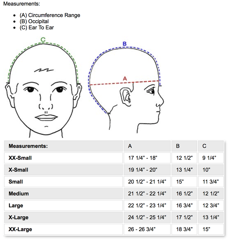 Danmar Hard Shell Helmet - Measurements