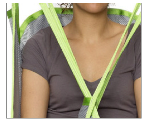 Bath Sling by Human Care Side View|Bath Sling by Human Care Crossing hooks|Bath Sling by Human Care Back View|Bath Sling by Human Care Size and Color Guide