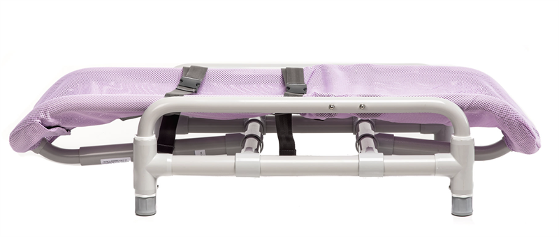 Inspired By Drive Contour Supreme Bath Chair with both positioning belts|Inspired By Drive Contour Supreme Bath Chair Lying flat - Lavender|Contour Supreme in Beach Bubble Blue Upright|Side view of Contour Supreme in Beach Bubble Blue|Optional Lateral supports come in blue or lavender|Optional head support is easy to remove and available in blue and lavender|Optional base is available in 11" or 15"|Optional rolling base is available with anti-tippers