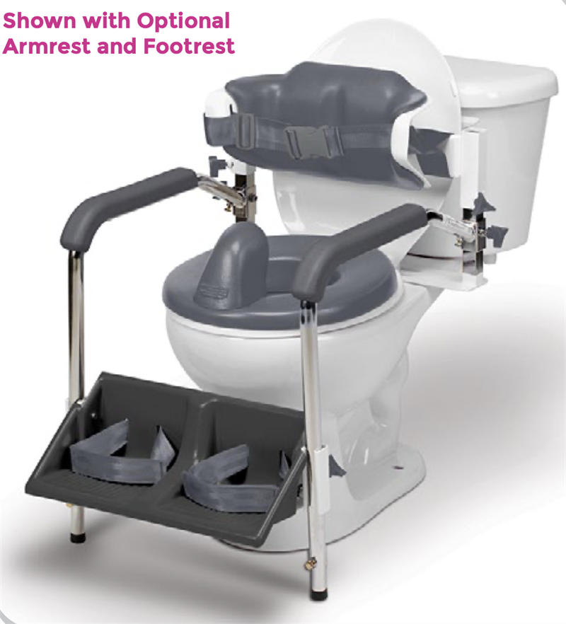 Inspired by Drive Contour Series Toilet Support in Hi-Back option|Toilet support with armrests and footrests package (Lo-Back option)|Inspired by Drive Contour Series Toilet Support in Lo-Back option|Plastic reducer ring option (comes standard with Small and Medium Reduced)|Optional Soft-Flex Splashguard|Small and Medium (Reduced Depth option) come with U-Shaped base|Padded reducer ring is available in x-small and small