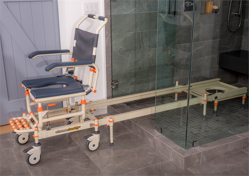 ShowerBuddy Transfer System|ShowerBuddy Transfer System|ShowerBuddy Transfer System|ShowerBuddy Transfer System|ShowerBuddy Transfer System|Optional Neck Rest Assembly|Optional Lateral Side Support|Optional Large Headrest Kit|Optional Solid Seat Overlay|Optional Closed Front Seat|Optional Adjustable Tension Backrest|ShowerBuddy Transfer System|Measurements