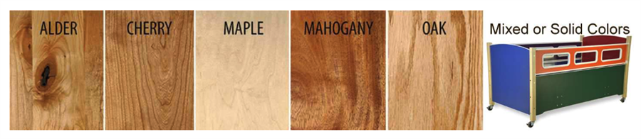 InSight by SleepSafe Beds in Cherry finish. |See-through SuperScreen 360 degree surround and top on the InSight.|InSight by SleepSafe Beds in Alder finish.|Padding color options for the InSight by SleepSafe.|Natural wood veneer finish options for the InSight by SleepSafe.