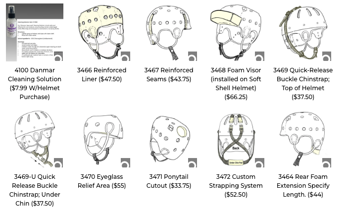 Add-on options for Danmar helmets.