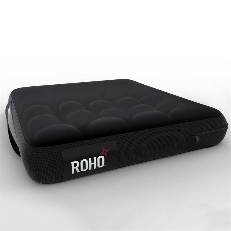 Roho Mosaic Cushion without cover shows individual air bladders|Roho Mosaic Cushion with half cover shows that cover can be easily removed|Roho Mosaic Cushion with 2-way stretch cover. Breathable and lightweight