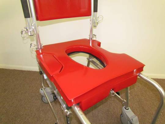 Go-Anywhere Commode N Shower Chair|Go-Anywhere Commode N Shower Chair|Optional foam armrest|Optional 4 in. armrest extenders|Optional Arm Troughs Pair|Optional Calf Strap|Optional - carry case, front and back view with retractable handles|Optional angle adjustable footrest|No Tools needed to assemble or disassemble|Optional 2-way adjustable headrest|Optional Filler cushion for side cut-outs|Optional Slide out commode and pan|Optional Waist Positioning Belt