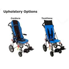 Convaid EZ Rider Pediatric Wheelchair Stroller|Upholstery Options|Folded Frame|Optional H-Harness|Optional Canopy|Optional Tray|Optional Headrest Extension|Upholstery Color Options|Textilene Upholstery Color Options
