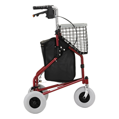 Side view of the Nova Traveler 3-Wheel Rolling Walker shows ample storage