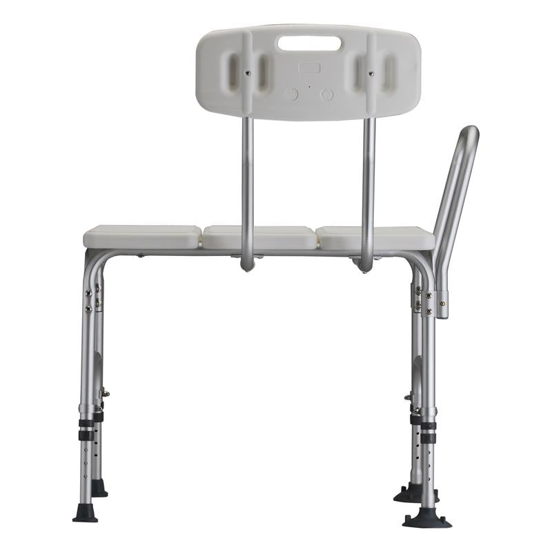 Nova Heavy Duty Transfer Bench|Side view of the Nova Heavy Duty Transfer Bench|Fixed arm, rubber and suction tips on legs|Back view Nova Heavy Duty Transfer Bench|Nova Heavy Duty Transfer Bench dimensions