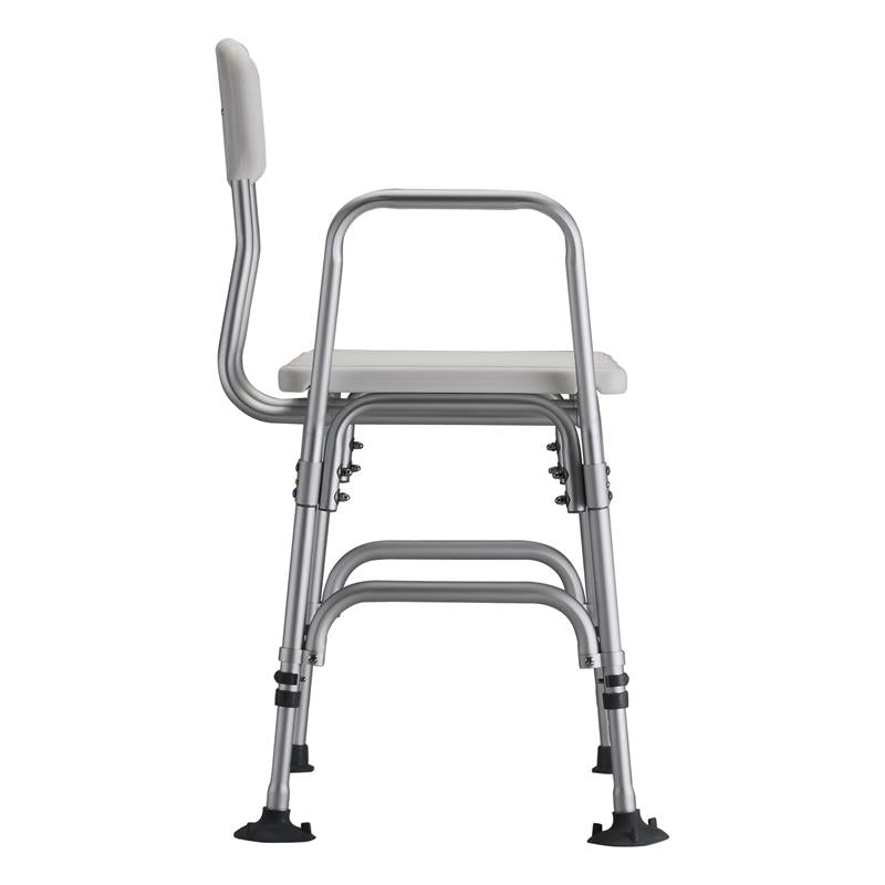 Nova Heavy Duty Transfer Bench|Side view of the Nova Heavy Duty Transfer Bench|Fixed arm, rubber and suction tips on legs|Back view Nova Heavy Duty Transfer Bench|Nova Heavy Duty Transfer Bench dimensions