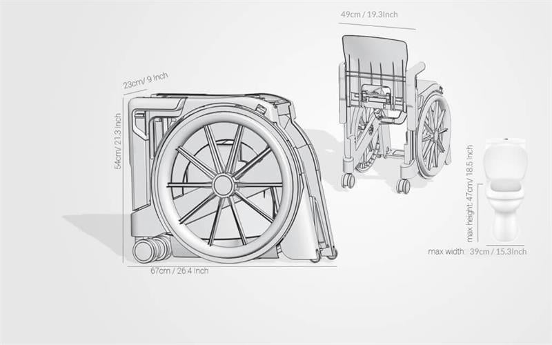 Dimensions for Wheelable shower and commode chair