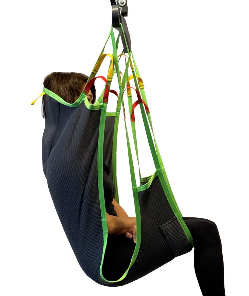 Comfort Sling with Soft Air Mesh by Human Care - Front|Comfort Sling with Soft Air Mesh by Human Care - Side|Comfort Sling with Soft Air Mesh by Human Care - Back|Human Care Sling Sizing Guide
