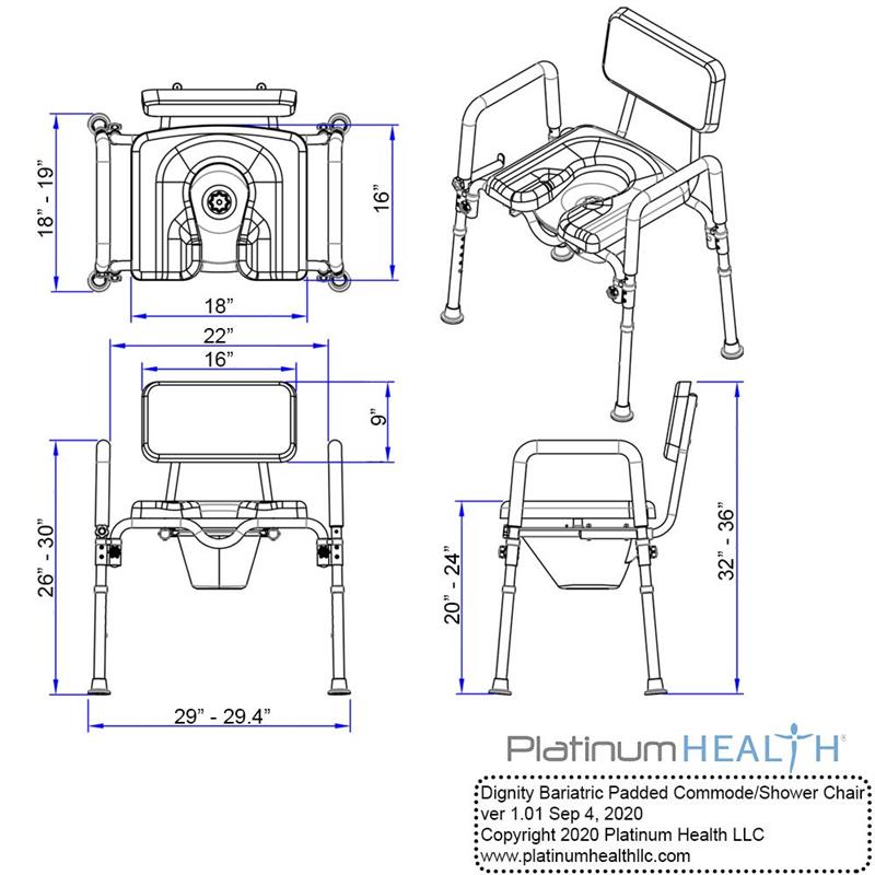 Bariatric Dignity Padded Commode by Platinum Health|Measurements for the Bariatric Dignity Padded Commode