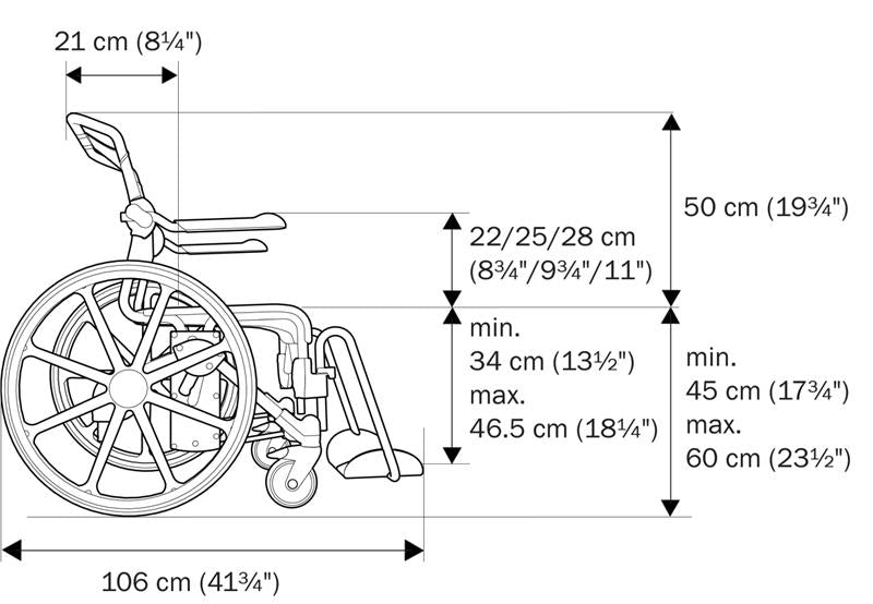 Etac Swift Mobil-2 24" Self-Propelling Chair Measurements