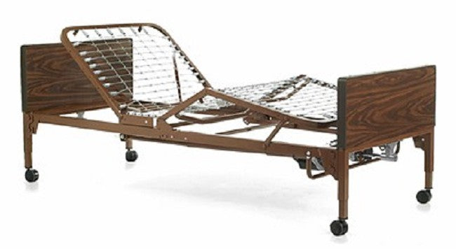 Invacare Full Electric Homecare Bed with head and knees articulated|Durable scratch resistant panels|Hand control for height adjustments, head and knee articulation|Optional Invacare Economy Foam Mattress|Optional Invacare Innerspring Mattress|Optional Clamp-On Half-Length Rail are 32" length and help prevent falls|4" Extender extends bed length to 84" and is placed in the middle of bed|55" Chrome-Plated Full-Length Bed Rail are full length and self adjusting