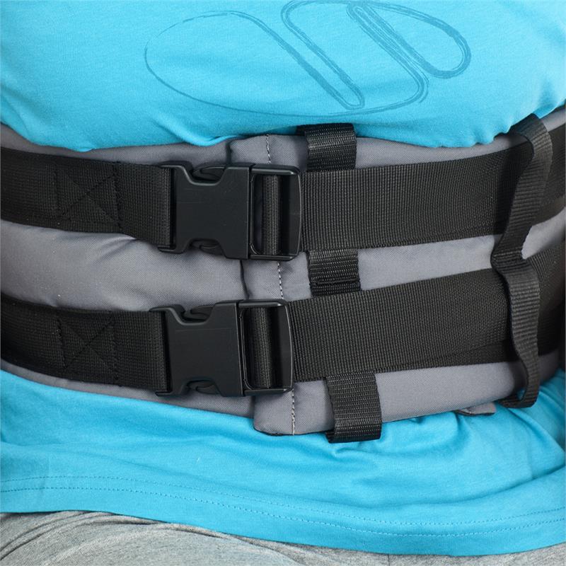 RgoSling Ampu Padded Highbac by Molift - Free Shipping!|Side view of Molift RgoSling Amputee Padded High Back Sling with lift|Back view of RgoSling Amputee Padded High Back Sling|Added trunk support with durable double buckles