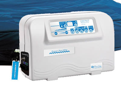 Blue Chip Supreme Air Mattress System - Model 9600 with low air loss and alternating pressure.|Power Supreme Air with control box|Power Supreme Air expandable side|Hose connectors|Power Supreme Air blower pump with cycle time of 10 minutes
