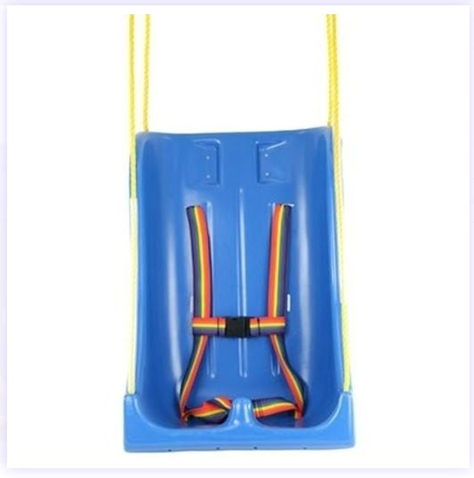 SkillBuilders Full Support Swing Seat with Rope|SkillBuilders Full Support Swing Seat with Rope|User enjoying the Full Support Swing Seat with Rope|Optional Tie-Down Retention straps come as set of two