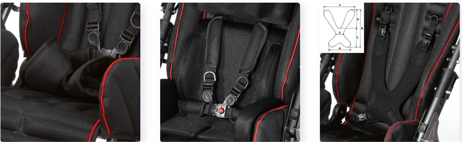 Options: Soft Pelvic harness - Backrest Upholstery -Butterfly flexible Harness