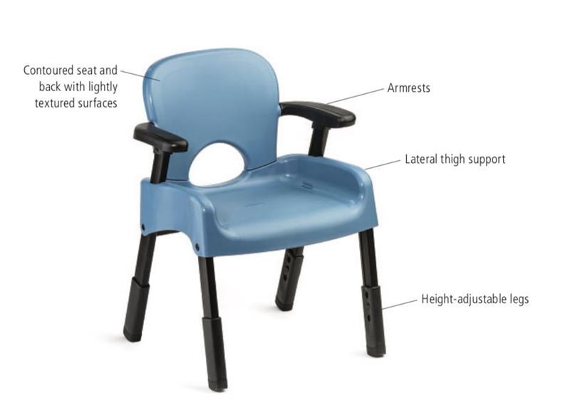 Rifton Compass Chair|The unique features of the compass chair makes it secure and comfortable|Available in 5 sizes for children and adults|Rifton Compass Chair Shown with Optional Dynamic Feet|Adjustable front and rear legs|Optional Seat Belt easily attaches to the Compass Chair seat|Standard Legs|Low-Friction Legs|Optional Dynamic Feet|Optional Stability Feet|Optional Seat Belt|Optional Pelvic Support|Optional Rocking Base