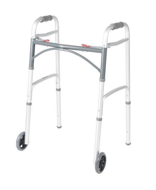 Deluxe Folding Two Button Walker with 5" Wheels by Drive Medical